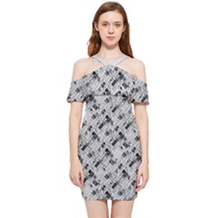 8 bit newspaper pattern, gazette collage black and white Shoulder Frill Bodycon Summer Dress