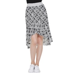 8 bit newspaper pattern, gazette collage black and white Frill Hi Low Chiffon Skirt