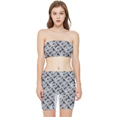 8 Bit Newspaper Pattern, Gazette Collage Black And White Stretch Shorts And Tube Top Set by Casemiro