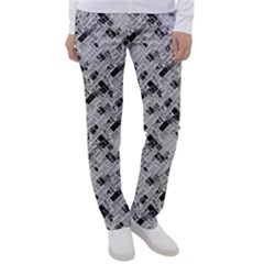 8 bit newspaper pattern, gazette collage black and white Women s Casual Pants