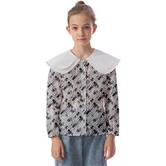 8 bit newspaper pattern, gazette collage black and white Kids  Peter Pan Collar Blouse