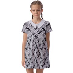 8 bit newspaper pattern, gazette collage black and white Kids  Asymmetric Collar Dress