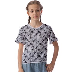 8 bit newspaper pattern, gazette collage black and white Kids  Cuff Sleeve Scrunch Bottom Tee