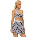 8 bit newspaper pattern, gazette collage black and white Vintage Style Bikini Top and Skirt Set  View3