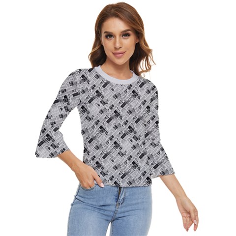 8 Bit Newspaper Pattern, Gazette Collage Black And White Bell Sleeve Top by Casemiro