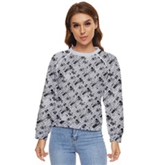 8 bit newspaper pattern, gazette collage black and white Women s Long Sleeve Raglan Tee