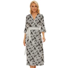 8 bit newspaper pattern, gazette collage black and white Midsummer Wrap Dress