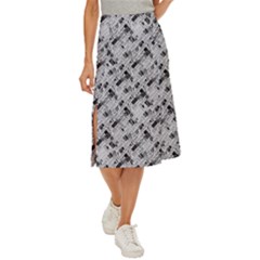 8 bit newspaper pattern, gazette collage black and white Midi Panel Skirt