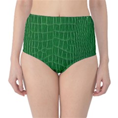 Crocodile Leather Green Classic High-waist Bikini Bottoms by skindeep