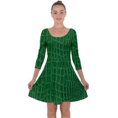 Crocodile Leather Green Quarter Sleeve Skater Dress