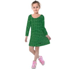 Crocodile Leather Green Kids  Long Sleeve Velvet Dress by skindeep