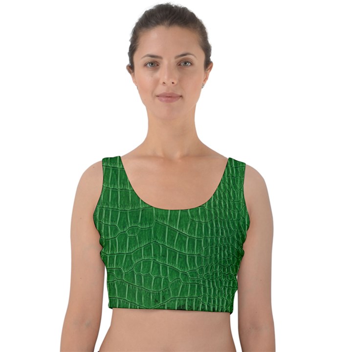 Crocodile Leather Green Velvet Crop Top