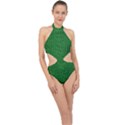 Crocodile Leather Green Halter Side Cut Swimsuit View1