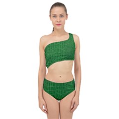 Crocodile Leather Green Spliced Up Two Piece Swimsuit by skindeep