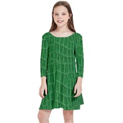 Crocodile Leather Green Kids  Quarter Sleeve Skater Dress