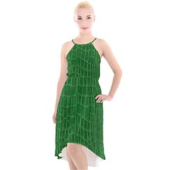 Crocodile Leather Green High-low Halter Chiffon Dress  by skindeep