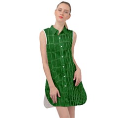 Crocodile Leather Green Sleeveless Shirt Dress