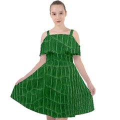 Crocodile Leather Green Cut Out Shoulders Chiffon Dress by skindeep