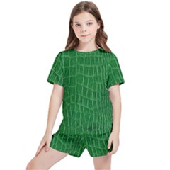 Crocodile Leather Green Kids  Tee And Sports Shorts Set