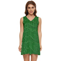 Crocodile Leather Green Tiered Sleeveless Mini Dress