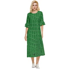 Crocodile Leather Green Double Cuff Midi Dress