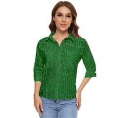 Crocodile Leather Green Women s Quarter Sleeve Pocket Shirt