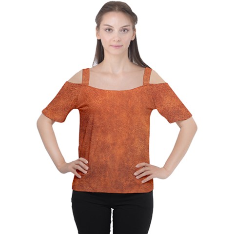 Faux Leather Brown 2 Cutout Shoulder Tee by skindeep