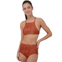 Faux Leather Brown 2 High Waist Tankini Set by skindeep