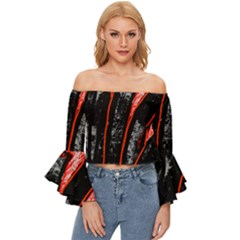  Off Shoulder Flutter Bell Sleeve Top