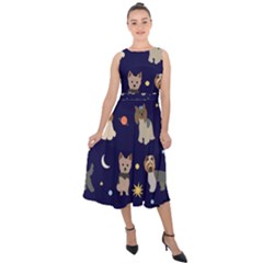 Terrier Cute Dog With Stars Sun And Moon Midi Tie-back Chiffon Dress by SychEva