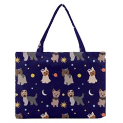 Terrier Cute Dog With Stars Sun And Moon Zipper Medium Tote Bag by SychEva