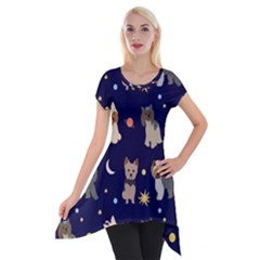 Terrier Cute Dog With Stars Sun And Moon Short Sleeve Side Drop Tunic by SychEva