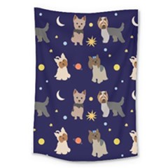 Terrier Cute Dog With Stars Sun And Moon Large Tapestry by SychEva