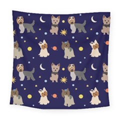 Terrier Cute Dog With Stars Sun And Moon Square Tapestry (large) by SychEva