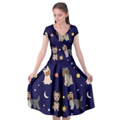 Terrier Cute Dog With Stars Sun And Moon Cap Sleeve Wrap Front Dress by SychEva