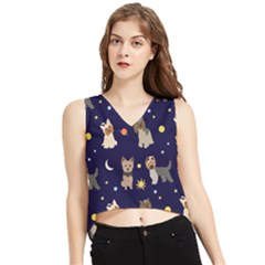 Terrier Cute Dog With Stars Sun And Moon V-neck Cropped Tank Top by SychEva