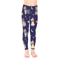 Terrier Cute Dog With Stars Sun And Moon Kids  Leggings by SychEva