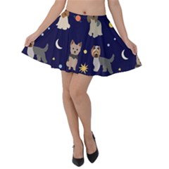 Terrier Cute Dog With Stars Sun And Moon Velvet Skater Skirt by SychEva