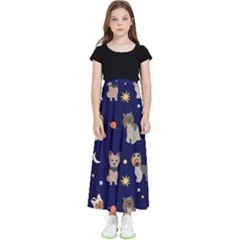 Terrier Cute Dog With Stars Sun And Moon Kids  Flared Maxi Skirt by SychEva