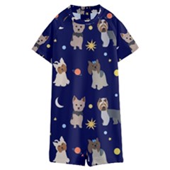 Terrier Cute Dog With Stars Sun And Moon Kids  Boyleg Half Suit Swimwear by SychEva