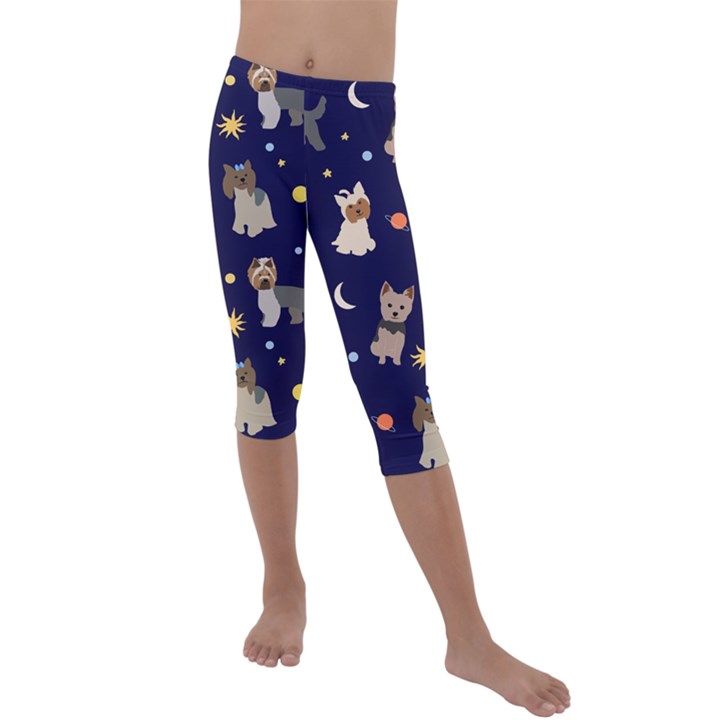 Terrier Cute Dog With Stars Sun And Moon Kids  Lightweight Velour Capri Leggings 