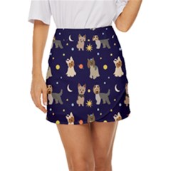 Terrier Cute Dog With Stars Sun And Moon Mini Front Wrap Skirt by SychEva