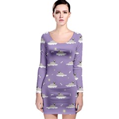 pug dog on a cloud Long Sleeve Bodycon Dress