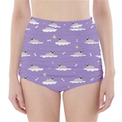 Pug Dog On A Cloud High-waisted Bikini Bottoms by SychEva