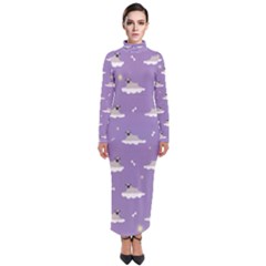 pug dog on a cloud Turtleneck Maxi Dress