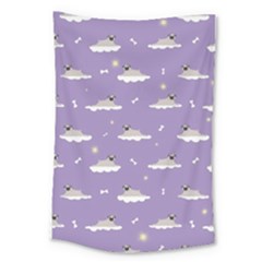 Pug Dog On A Cloud Large Tapestry by SychEva