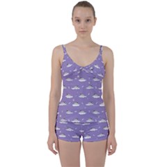 Pug Dog On A Cloud Tie Front Two Piece Tankini by SychEva