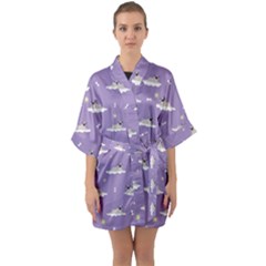 Pug Dog On A Cloud Half Sleeve Satin Kimono  by SychEva