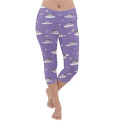 pug dog on a cloud Lightweight Velour Capri Yoga Leggings