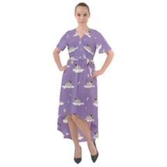 Pug Dog On A Cloud Front Wrap High Low Dress by SychEva